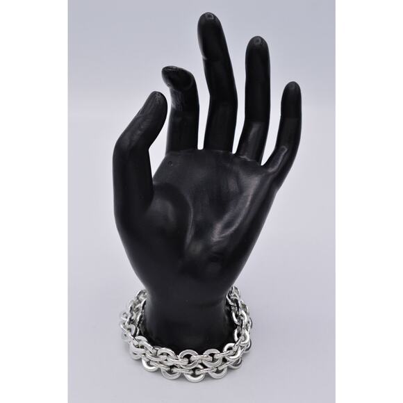 Givenchy Vintage Heart Charm Bracelet Logo Chain Brushed Silver Toggle 80s Bin6 - Picture 10 of 12